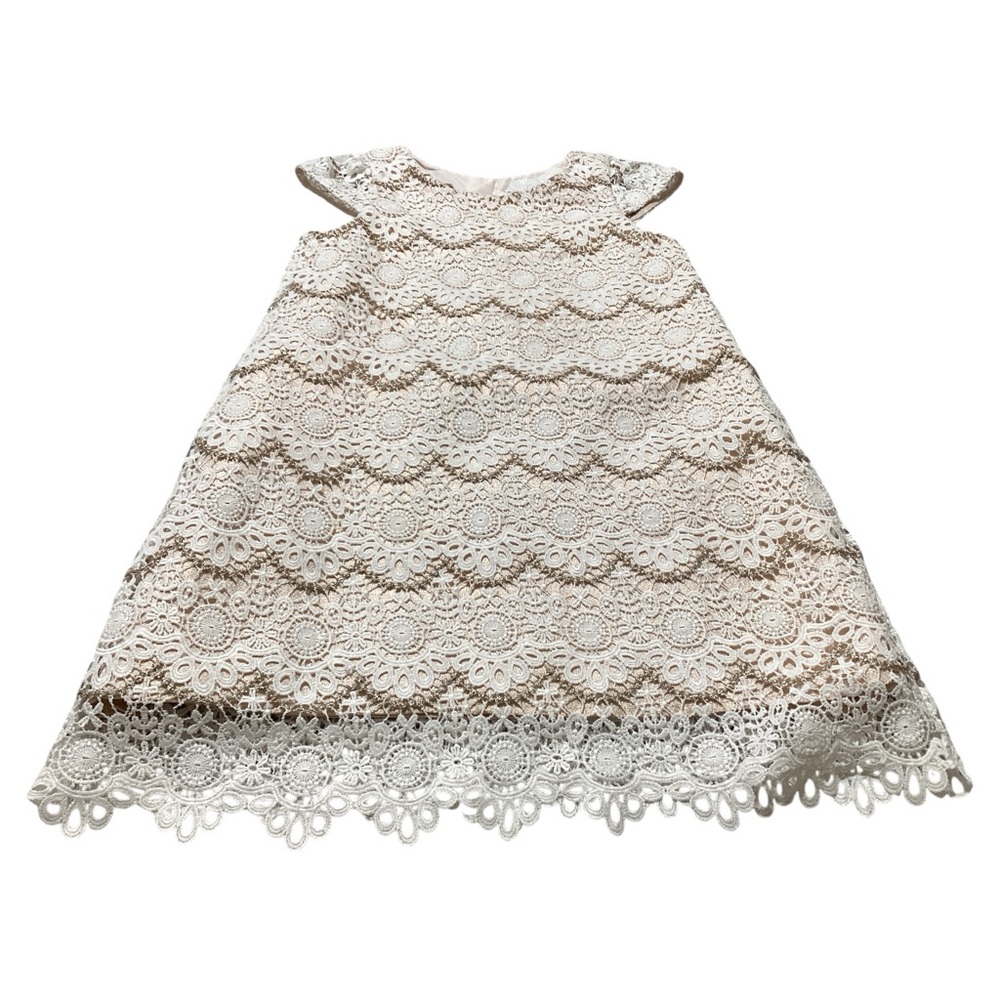 Camilla Girl’s Rose Gold/White Lace Flower Scoop Neck Zip Closure Dress Size 6X